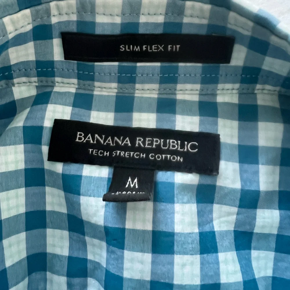 Banana Republic Men's Blue white and Green Gingham‎ Shirt Size Medium